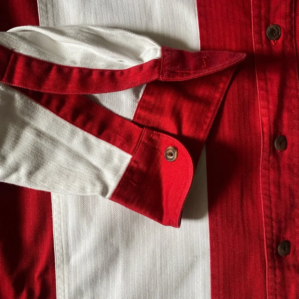 Vintage Chaps Red And White Stripe Oxford Casual Button Down Shirt Size L - Picture 5 of 6